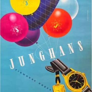 Junghans Firmungs Uhren Retro-Poster von Hofmann Graphics zeigt stilvolle Uhren aus den 50er Jahren mit dem Slogan "Der gute Stern fürs ganze Leben"